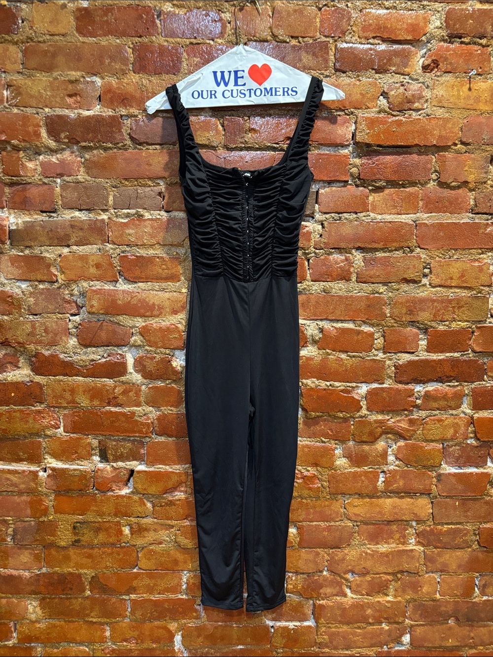 Fashion Nova Black Ruched Front Jumpsuit